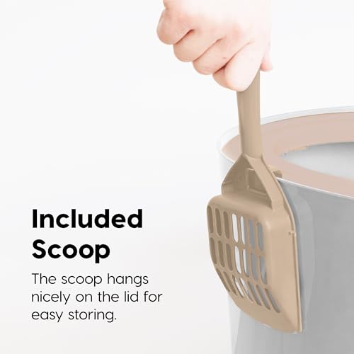 IRIS USA Large Top Entry Cat Litter Box, Hooded Privacy, Beige/White | Multi-Cat Households, Enclosed Top Access, Protected Interior, Mess Containment System, Odor Trapping, Reduced Tracking - color: White/Beige, style: Top Entry