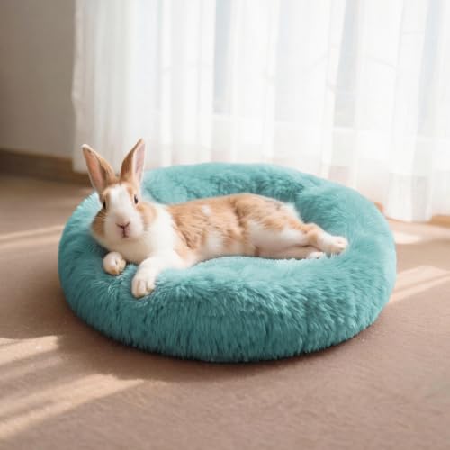 Rabbit Bed, Long Plush Donut Shaped Bunny Hideout - Turquoise | Washable Soft Pet Bedding Mat for Guinea Pig, Kitten, Chihuahua & Small Pets for Snuggling Resting - color: Turquoise