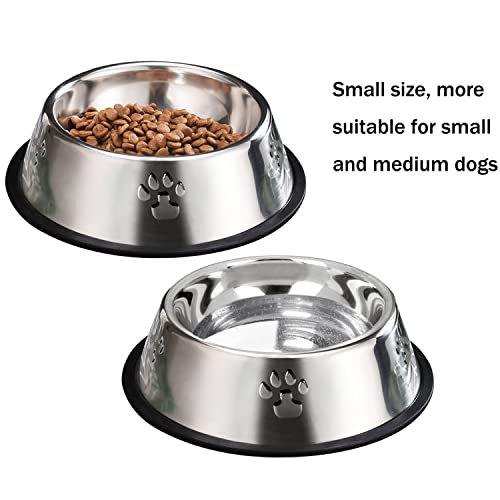 YUDANSI 2 Stainless Steel Dog Bowls, Dog Feeding Dishes, Doggie Plate Food Bowls with Rubber Base, Small and Medium Pet Feeder for Food and Water (M-16.6oz) - size: M-16.6oz