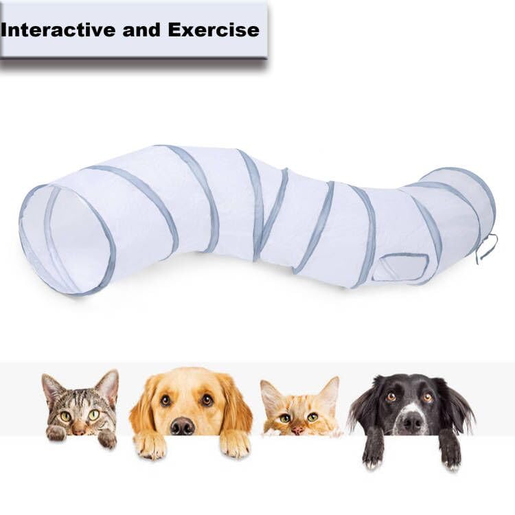 Cat Tunnel, Cat Tunnels for Indoor Cats, S-Shape Foldable Cats Cave | Interactive Toy Pet Tube with Interactive Peephole Crinkle Sounds for Rabbits, Kittens, Ferrets, Puppy Playing & Exploring - color: S - 2 Way White Gray