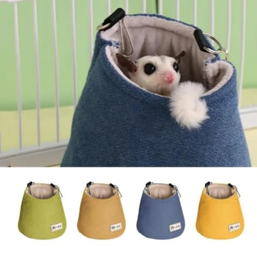 Hamster Hanging Bed Warm Hamster Nest Mat Soft Squirrel Bed Cage Pet Hammock Hanging Winter Sugar Glider Pouch(Blue) - color: blue