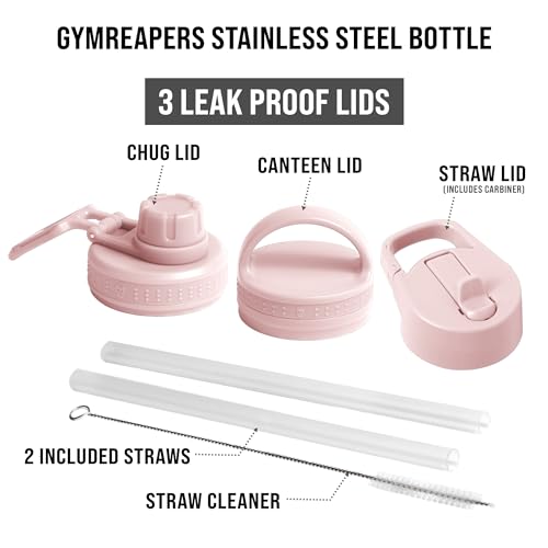 Gymreapers Insulated Water Bottle with Straw - 32 OZ Stainless Steel Water Bottles - BPA Free Metal Double Wall Vacuum Cold Hot Leakfree Flask Jug For Travel, Sports, Gym, School & Workout - color: Pink