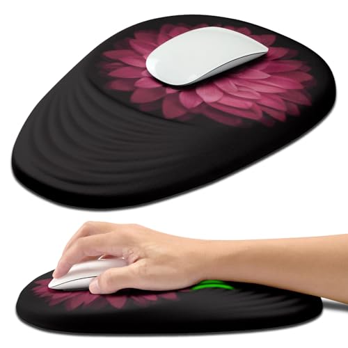 Hokafenle Ergonomic Mouse Pad Wrist Support with Stepped-Wedge Design, Wrist Rest Pain Relief Mousepad Filled with Memory Foam, Carpal Tunnel Mousepad for Wireless Mouse(12x8 inch, Pink Flower) - color: KM015-Pink Flower