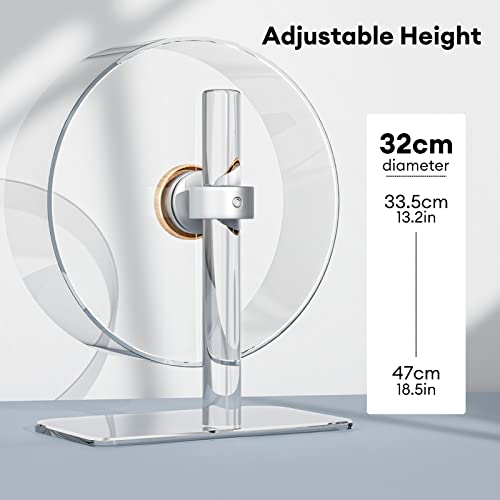 BUCATSTATE Hamster Wheel Silent 12.5inch, Acrylic Hamster Exercise Wheel with Stable Adjustable Stand Running Wheel for Golden Bear Hamster, Sugar Gliders, Rats, Hedgehogs (Transparent)