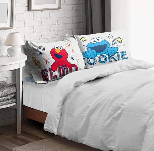 Sunny Side Up Sesame Street 2 Pack Reversible Pillowcases - Double Sided Pillow Covers, Kids Super Soft Elmo and Cookie Monster Bedding - color: Grey - Sesame Street