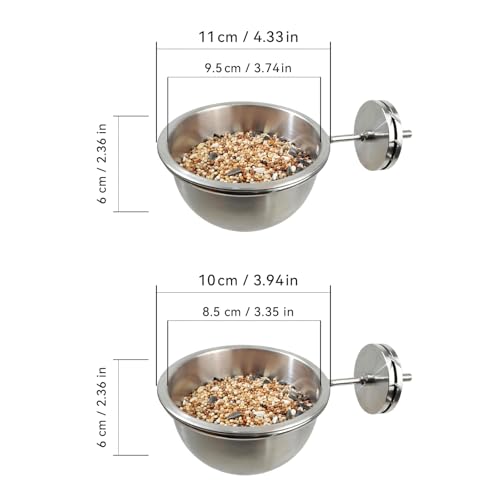 AOTU Anti-Snatch Stainless Steel Parrot Feeding Cups with Locking Buckle - Bird Food & Water Bowls, Essential Bird Cage Accessories for Cockatiel, Conure, Budgie, Macaw Gray Parrot & Small Pets (S) - color: S (10 oz)