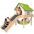 BESNEW 3 in 1 Enlarged Guinea Pig Hammock,Wooden Guinea Pig Hideout with House & Platform & Stairs Small Animal Toys for Hiding Sleeping Activities - color: Matcha White