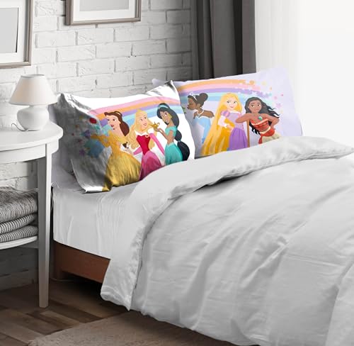 Disney Princess 2 Pack Reversible Pillowcases 20x30 Inch - Super Soft Microfiber Pillow Covers, Moana, Belle, Rapunzel, Aurora, Jasmine & Tiana, Machine Washable Kids Bedding (Officially Licensed) - color: Multi - Princess