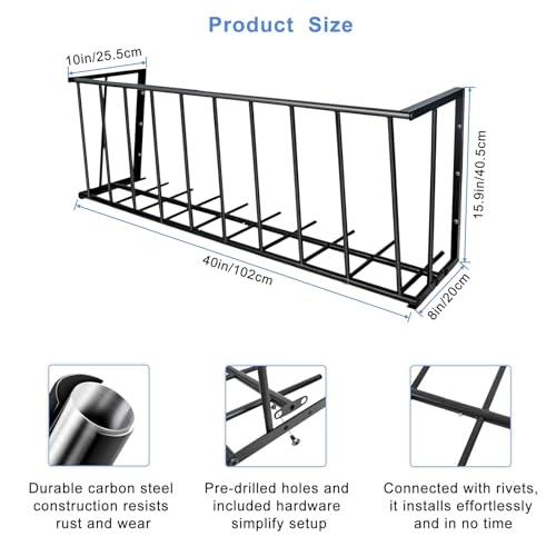 Wall Mount Hay Feeder for Goats, 40-Inch Long Metal Hay Rack for Horses | 40"L x 10"D x 15.9"H Wall hay feeder and goat hay feeder,25-gallon each goat feeder, wall mounted hay feeder for horses - size: 40'' Long