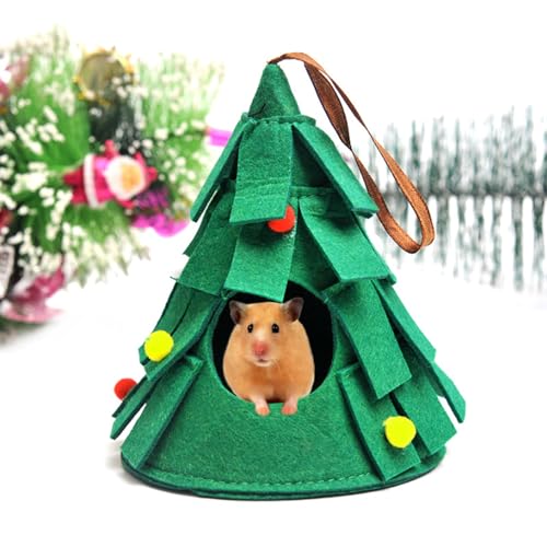 5 Pcs Hamster Set Chew Toys Tree Wooden Seesaw Habitat Décor Cloth Christmas Hat for Small Animal Chinchillas, Bunny,Mice,Rats,Mouse (Christmas Set)