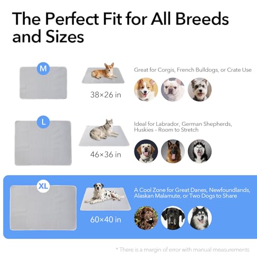 Dog Cooling Mat 60"x40" Super Large for Giant Dogs, XL | Chew-Resistant, Non-Slip & Machine Washable, Ice-Silk Self-Cooling Pad(Q-Max>0.4), Leak-Proof TPU, Crate Indoor Outdoor - size: Extra Large 60"x40"