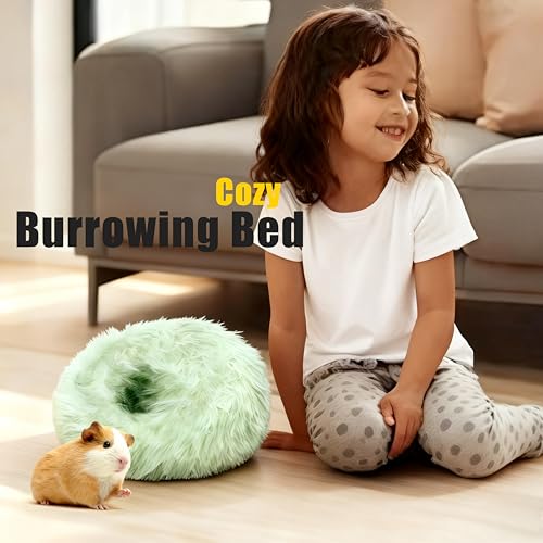 2-Pack Guinea Pig Backpack and Burrowing Bed, Portable Small Animal Cage with Bubble Clear Window, Plush and Fluffy Hideaway Pet Bed for Piggies, Hamster - color: Green