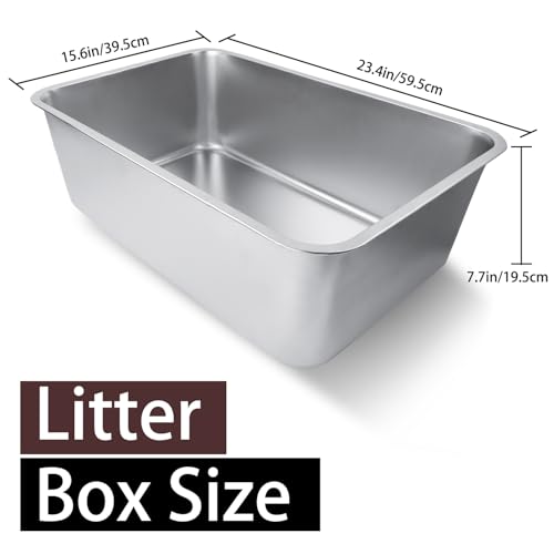 Stainless Steel Cat Litter Box, 23.6"x15.8"x8" | For Adult Cats or Kitty/Kitten Rust-Proof, High Side, Non Stick, No Smell, Easy to Clean Metal Cat Litter Box - size: XX-Large:23.4"L x15.6"W x 7.7"H