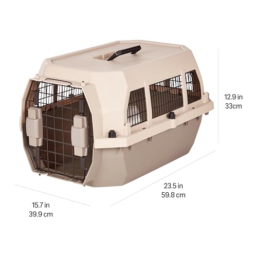 Amazon Basics Hard-Sided Dog and Cat Kennel, Single-Door Travel Pet Carrier with Metal Wire Ventilation, 23.6"L x 15.7"W x 13"H, Beige - color: Beige, size: 23.6"L x 15.7"W x 13.0"H
