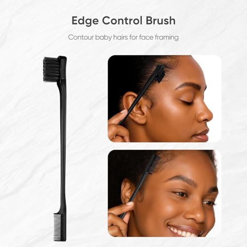 Boar Bristle Slick Back Brush for Smooth Flyaways, For fine to medium hair, Sleek Ponytail, Buns, Small Brush for Smoothing Edge Baby Hair Rat Tail Combs Parting Combs