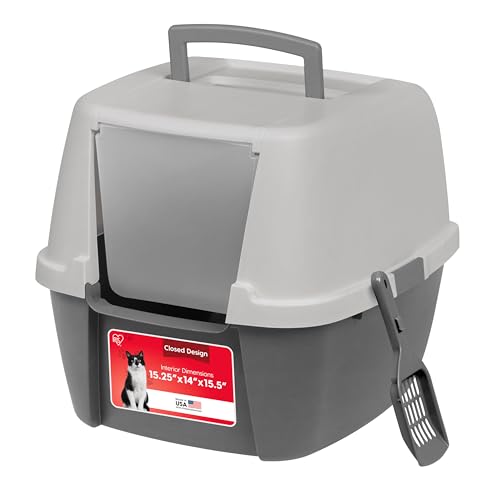 IRIS USA Large Front Door Cat Litter Box, Walk-in Entry, Gray | Easy Access Needs, Private Enclosure Design, Covered Walk-Through, Contained Environment, Privacy Hood - color: Dark Gray w/ Scoop, style: Jumbo Enclosed
