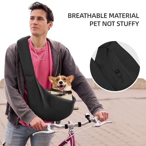Dog and Cats Carrier Sling, Breathable Puppy Small Pet Carrier with Pocke | Reversible Dog Sling Carrier, Safety Buckle, Storage Pocket, Machine Washable for Travel, Outdoor Activities, Hand-Free,Black - color: Breathable black