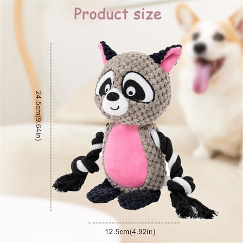 Plush Raccoon Squeaky Dog Toy,for Aggressive Chewers | Built-In Squeaker,Natural Cotton Rope Legs,Reinforced Texture For Medium Dogs,Small Breed Teething,Machine Washable - color: Raccoon