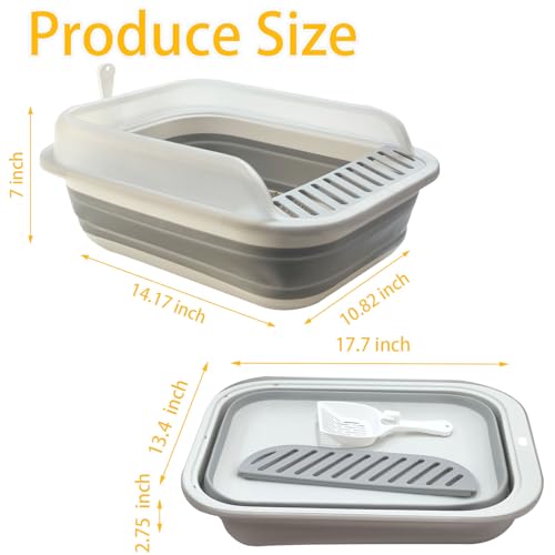 Low Entry Kitten Litter Box Collapsible Shallow Litter Box | Senior Cats Anti-Splashing Kitty Training Open Potty Pan Scoop Leak-proof pedal Cat Toilet No Smell Easy Clean - color: Grey, size: Large