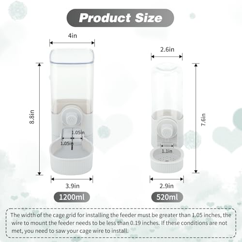 YUEPET Rabbit Water Dispenser and Food Feeder, Automatic Bunny Feeder, Grey | Rabbit Food Dispenser, 1200 mL Feeder, 520 mL Waterer, Floor-Standing or Cage-Mount Design, Removable Parts - color: Grey
