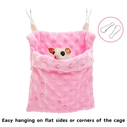 2 Pcs Sugar Glider Warm Bonding Sleeping Pouch Small Pet Cotton Hanging Comfortable Nest Bed for Sugar Glider, Hamster, Gerbil, Mouse, Pet Accessory (Pink+Blue)