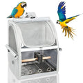Bird Carrier Bag, Bird Travel Cage with Standing Perch and Indestructible Stainless Steel Mesh, Protable Transparent Breathable Carrier with Feeder Cups for Small Birds Parrot Parakeet, Grey - size: 16.0"L x 13.0"W x 10.0"H