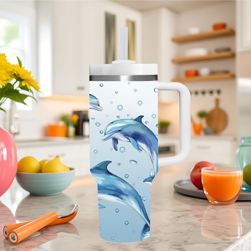 AMZUShome Dolphin Gifts.40oz Dolphin Tumbler with Handle.Dolphin Lover Cup Gift.Birthday Christmas Dolphin Tumblers Gift for Women Men. - style: Dolphin
