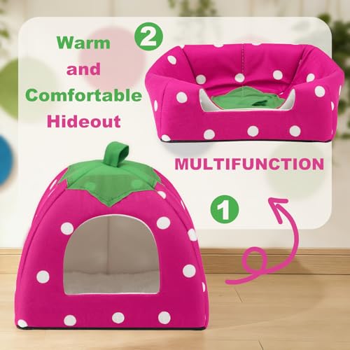 Guinea Pig Bed Rabbit Hideout Warm Fleece Cuddle Cup Washable Sleeping House for Small Animals Pet/Ferret/Chinchilla/Bunny (Pink) - color: Pink