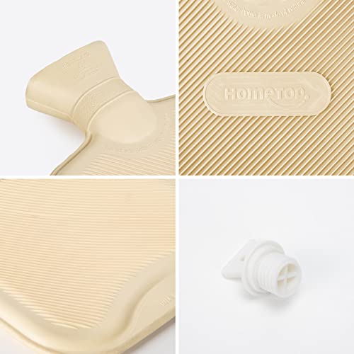 HomeTop Premium Classic Rubber Hot Water Bottle with Cute Bear Cover | Natural rubber hot water bottle,Long-lasting heat retention,Snuggly all-night warmth - color: White
