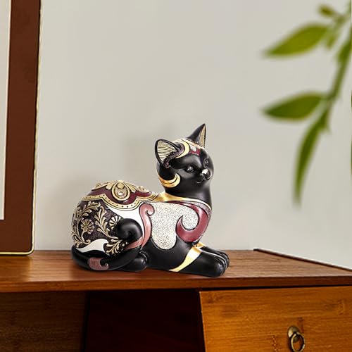 Smadeer Black Cat Statue for Home Decor, Cat Figurines Room Decoration for Bookshelf Office Table, Vintage Matt Small Cat Sculpture Gift for Cat Lovers, Woman Mom Retro Cats Animal