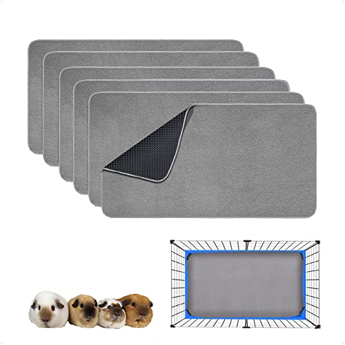 Guinea Pig Bedding, Cage Liners, Washable, Reusable & Leakproof | Premium Fleece Material, Instant Absorbent, Anti-Slip Bottom, Ideal Pee Pads for Small Animals. 15"x29", 6 Pack, Gray - size: 15''x29'' (6 Pack)