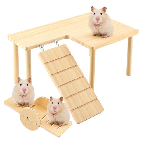 Wooden Hamster Platform, Hamster Cage Platform with Round-End Seesaw and Smooth Polished Surface, L-shaped Hamster Cage Accessories for Dwarf Syrian Hamsters Gerbils Mice Degus or Other Small Pets
