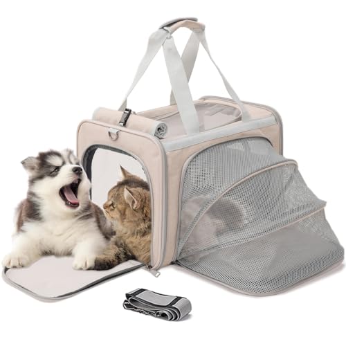 Small Dogs Carrier Airline Approved Soft Cat Carriers Stylish Expandable Pets Carriers Puppies Kitties Cage,Ventilated,Rabbit Bunny Small Animals Travel Outdoor Khaki Color - color: Khaki