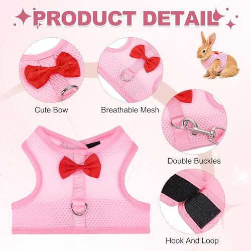Rabbit Harness and Leash, Small Pet Cute Vest Harness Leash Soft Adjustable Buckle Breathable Mesh (L, Pink) for Bunny Kitten Small Pig Puppies Camping Hiking Training - color: Pink, size: L