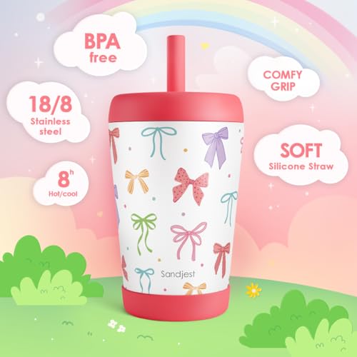 SANDJEST Bows Insulated Sippy Tumbler 12 Oz, Gift for Birthday, Christmas & Back to School (Multicolor 1) - color: Bow 2