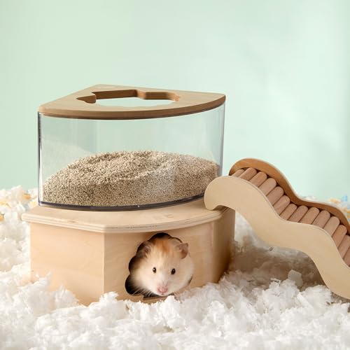 Natural Wooden Hamster Ladder Bridge Climbing Toy for Syrian & Dwarf Hamsters, Gerbils, Mice, and Small Animals Cage Decor and Accessories (Large-9.53") - size: Curved 9.5" x 3.5"