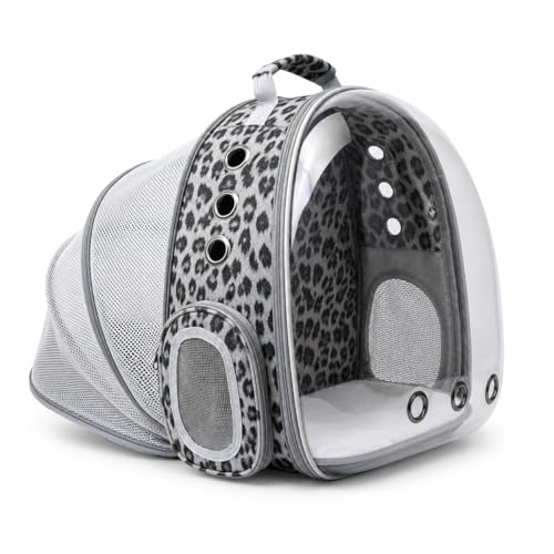Expandable Cat Carrier Backpack with Bubble Window, Black and White | Breathable mesh, anti-collapse frame, side door, safety leash and escape-resistant zippers for vet visits and outdoor travel. - color: Black and White Animal