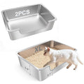 2-Pack Low Entry Litter Box for Senior Disabled & Injured Cats, Stainless Steel High Sided Enclosed Easy Step in Entry-Large Metal Kitty Litter Box for Kittens, Odor Control (23.6"x15.7"x5.9") - size: 2PACK-23.6"x15.7"x5.9"-XL