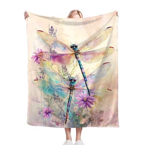 Dragonfly Blanket, Dragonfly Throw Blanket, Floral Animal Fuzzy Plush Blankets Ultra Soft Gift for Women Kids Teens Men Girls Boys Stuff Decor for Home Bedding Sofas Couch 60"X50" - color: Dragonfly, size: 60"x50"