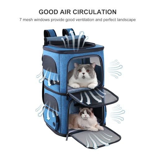 Double Cat Carrier for 2 Cats,Dog Backpack Carrier for Medium Dogs,Double Compartment Pet Carrier Backpack for Dual Pets,for Outdoor Traveling/Stroll and Picnic (Blue) - color: Blue
