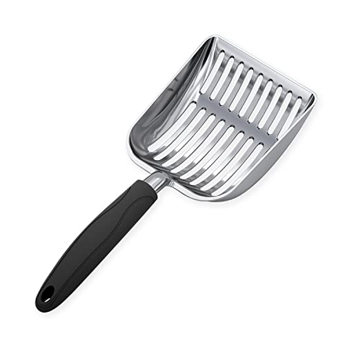 Cat Litter Scoop, Aluminum Alloy Sifter, Kitty Metal Scooper, Deep Shovel, Long Handle, Poop Sifting, Kitten Pooper Lifter, Durable, Heavy Duty, for Litter Box - color: POLISHED Aluminum \ #06 Black Handle, size: Small