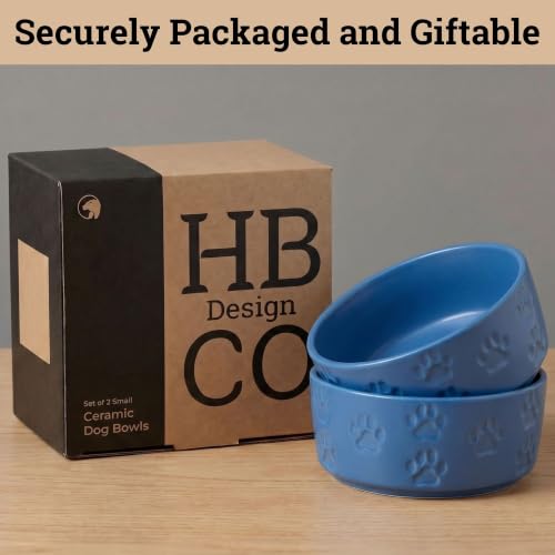 Ceramic Dog Bowl Set of 2 with Anti-Skid Base, 5.5"W x 2"H, 2 Cup Capacity | Thick Ceramic, Dishwasher Safe, Anti-Skid Rubber Base, 2 Cups per Bowl, Ceramic Food and Water Bowls Set of 2 for Small Dogs - color: Blue, size: Small