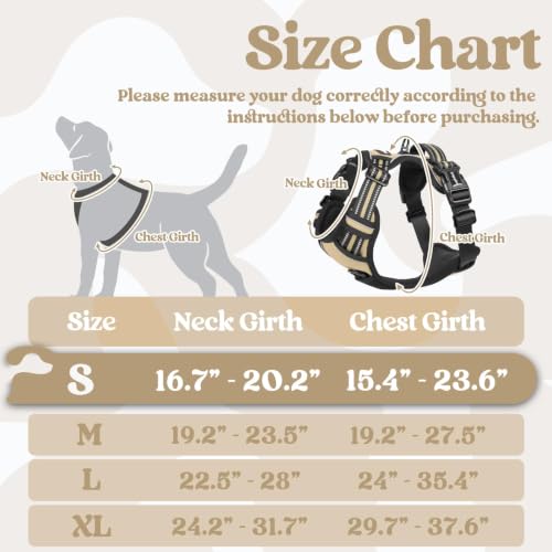 rabbitgoo Dog Harness Small Sized, Updated Easy On & Off with 3 Buckles | No Pull No Choke, Walking with 2 Clips and Handle, Adjustable Soft Reflective, Beige, Small - color: Beige, size: Small