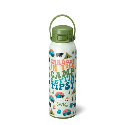 Swig Life 32oz EZ Fill Water Bottle with Straw Lid, Errbody in the Camp | Leakproof Lid - Double Wall Insulated Stainless Steel - Lid, Straw & Lock - Cup Holder Friendly - Dishwasher Safe - color: Errbody Camp, size: 32 Ounces