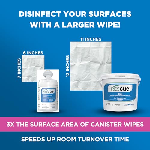 REScue One-Step Disinfectant Cleaner & Deodorizer Wipes for Vet Use – Cleaner for Kennels, Litter Boxes, Vet Offices, Pet Grooming Surfaces – Extra Large, 160-Count Wipes Bucket (4 Pack) - size: Bucket (4 Pack) XL Wipes