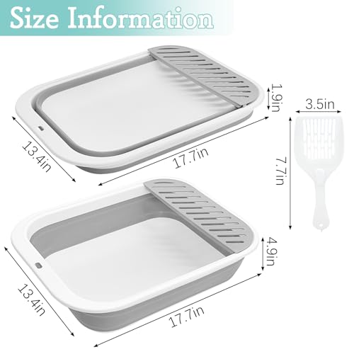 Fhiny Kitten Litter Box Portable Shallow Litter Box 17.7"x13.4"x4.9" Foldable Cat Toilet with Scoop Open Kitty Potty Pan with Litter Drop Pedal Easy to Clean Travel Kitten Toilet(Gray) - color: Grey-M