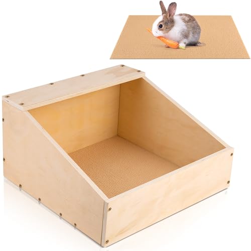 17"x12"x12" Wood Rabbit Nesting Box with Mat, Wooden Small Animal Hideout | for Breeding, Multi-Purpose Hutch for Rabbits, Chickens, Ducks, Guinea Pigs, Chinchillas and Birds & Other Small Animals