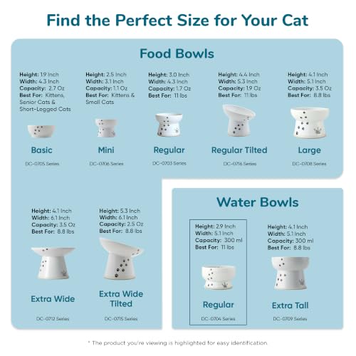 Necoichi Ceramic Elevated Cat Water Bowl, Whisker-Friendly (Cat, Regular) - color: Cat, size: Regular