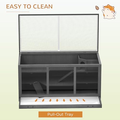 PawHut 45" Extra Large Wooden Hamster Cage 3-Layer Opening Roof Gray | Rat Cage, PVC Window, Small Animal Habitat, for Gerbil, for Dwarf & Syrian Hamsters - color: Gray