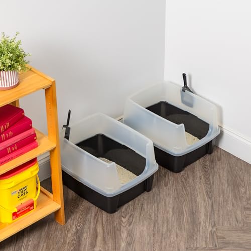 IRIS USA Large High Sided Cat Litter Box, Scatter Shield, Black | Active Cats, Tall Wall Protection, Kick-Proof Sides, Extra Deep Pan, Easy Daily Scoop, Keeps Floor Clean - color: Black, size: Open Top - 2 Pack